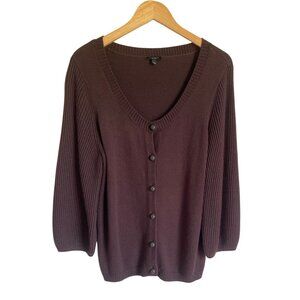 Talbots Size Large Chocolate Brown Angora Blend Cardigan Button Sweater